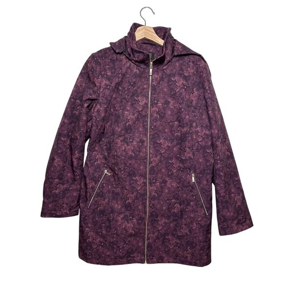 Dennis Basso Printed V-Luxe Jacket with Detachable Hood Plum A520258 Sz L - Picture 1 of 13